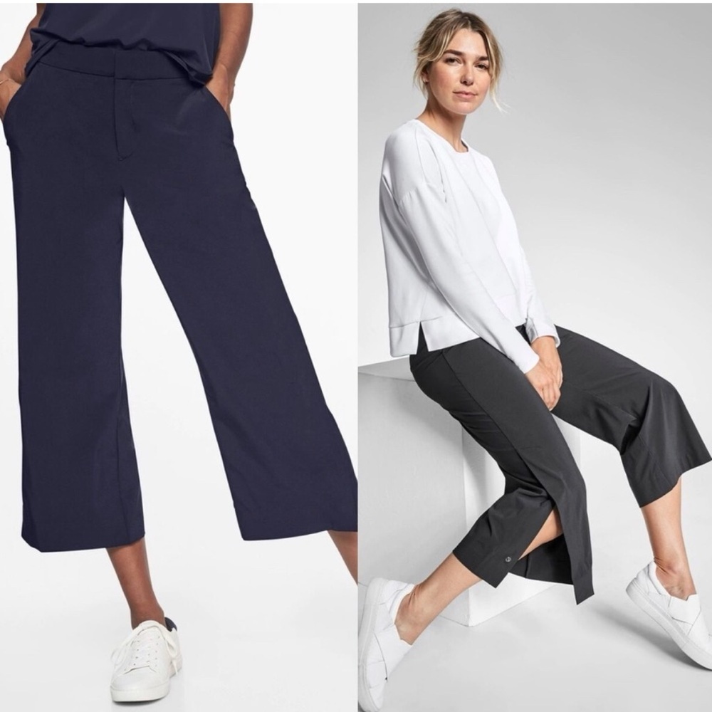 Athleta Tribeca Wide Leg Crop Pants | Navy Blue | Size 6P Petite - Picture 2 of 8